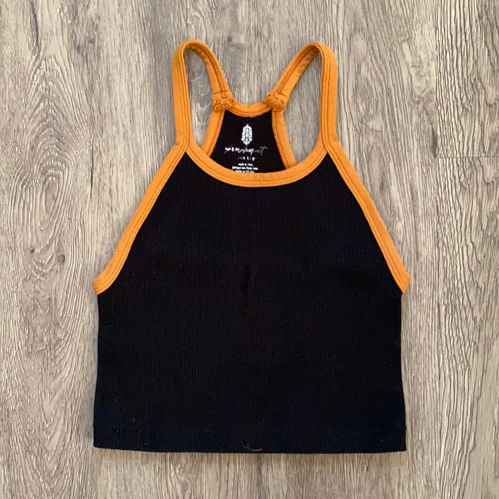 Free People Black Tank Top with Orange Trim